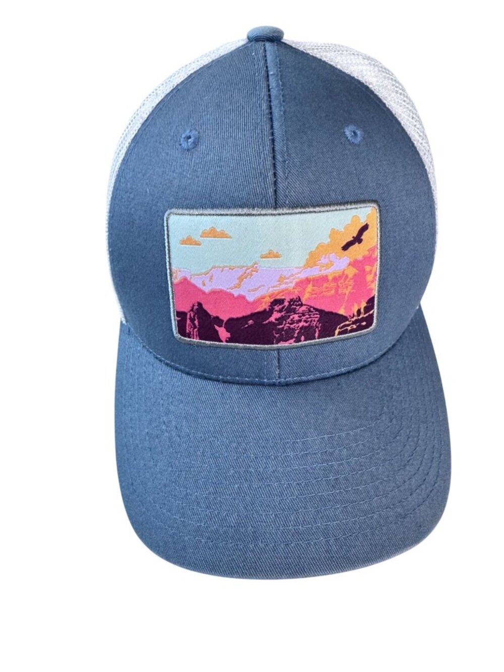 Kbethos Vintage Blue Trucker Hat Embroidered Sunset Mountain Patch Adjustable - Picture 7 of 10